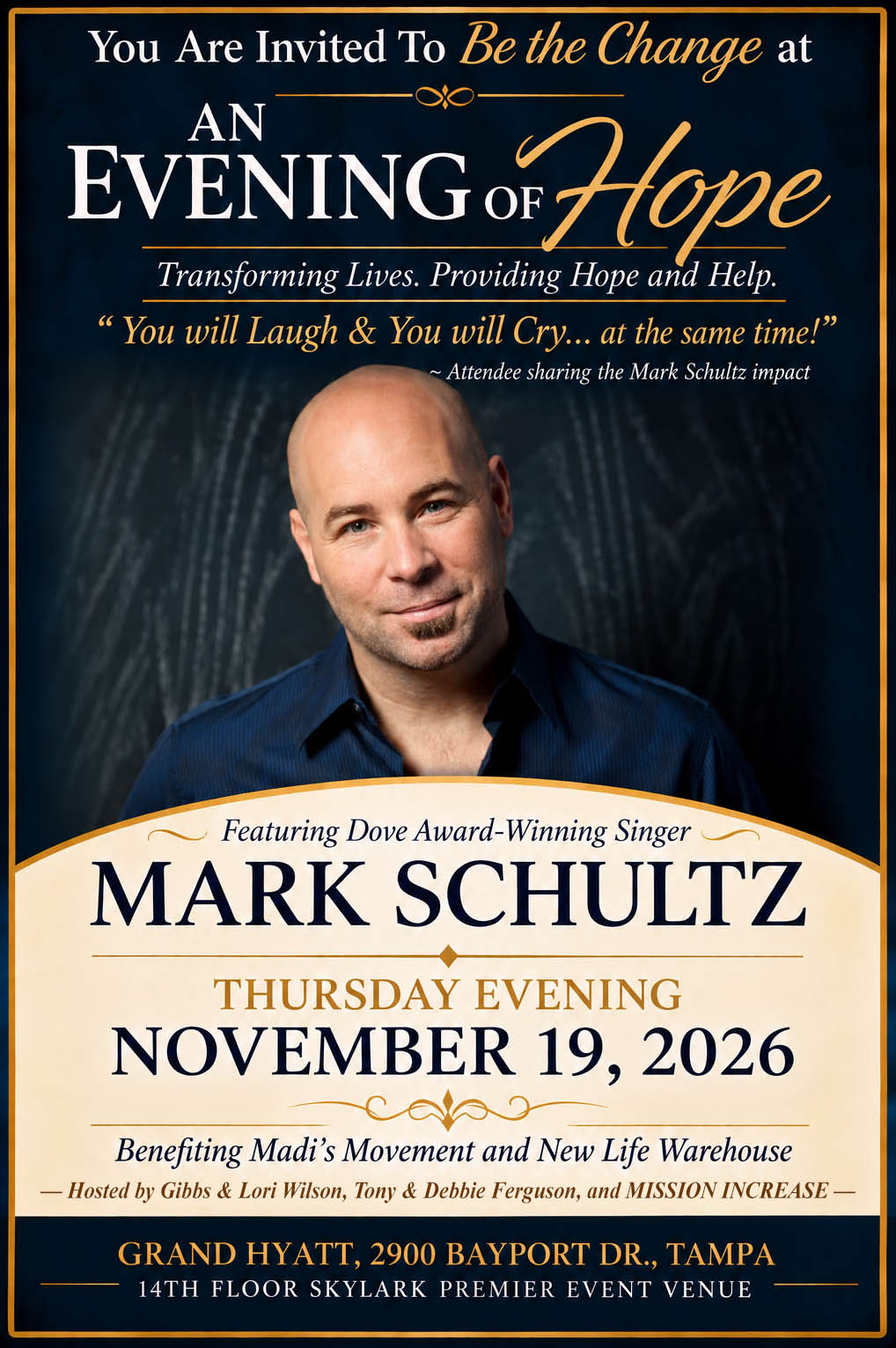 Invitation to An Evening of Hope featuring Dove Award-Winning Artist Mark Shultz on November 19, 2026